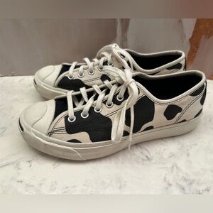 Converse Jack Purcell Low Black White Cow Print  Sz Womens 7/Mens 5.5 Sneakers‎